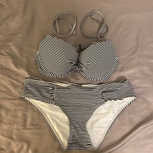Aerie navy white striped medium bikini top and bottom
